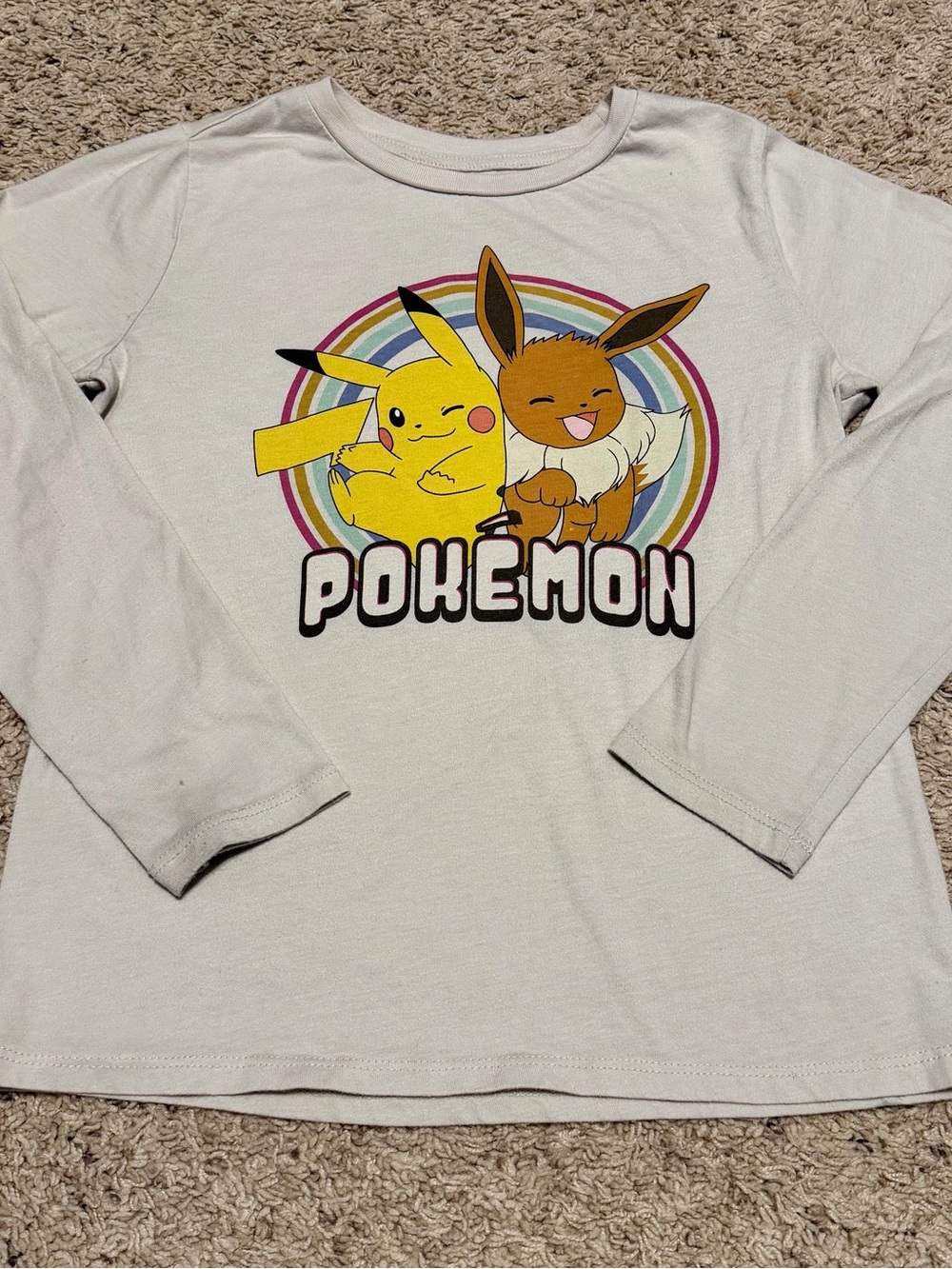 Kids' White Long-Sleeve Tee with Pikachu & Eevee